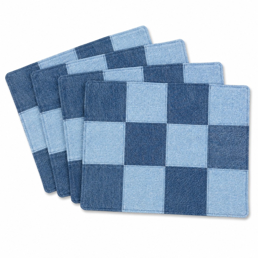Denim Patchwork Placemats Set of 4 Blue Farmhouse Rustic Upcycle Handmade